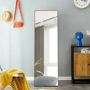 High end and high-quality,Full body mirror, floor mirror,Brown Solid Wood Frame Full-length Mirror, Dressing Mirror, Bedroom Home Porch, Decorative Mirror, Clothing Store, Floor Mounted Large Mirror, Wall Mounted.63"*19" Glass Box Wooden
