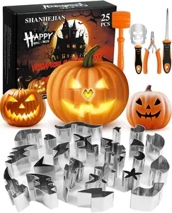 Pumpkin Carving Kit, 21 Pcs Stainless Steel Pumpkin Carving Stencils with 4 Halloween Carving Tools, Easy Safe and Durable for Kids Adults