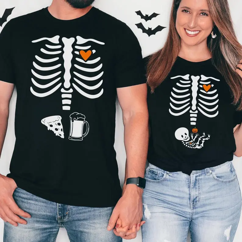 Skeleton Halloween Maternity Shirt: Expecting Couple Costume