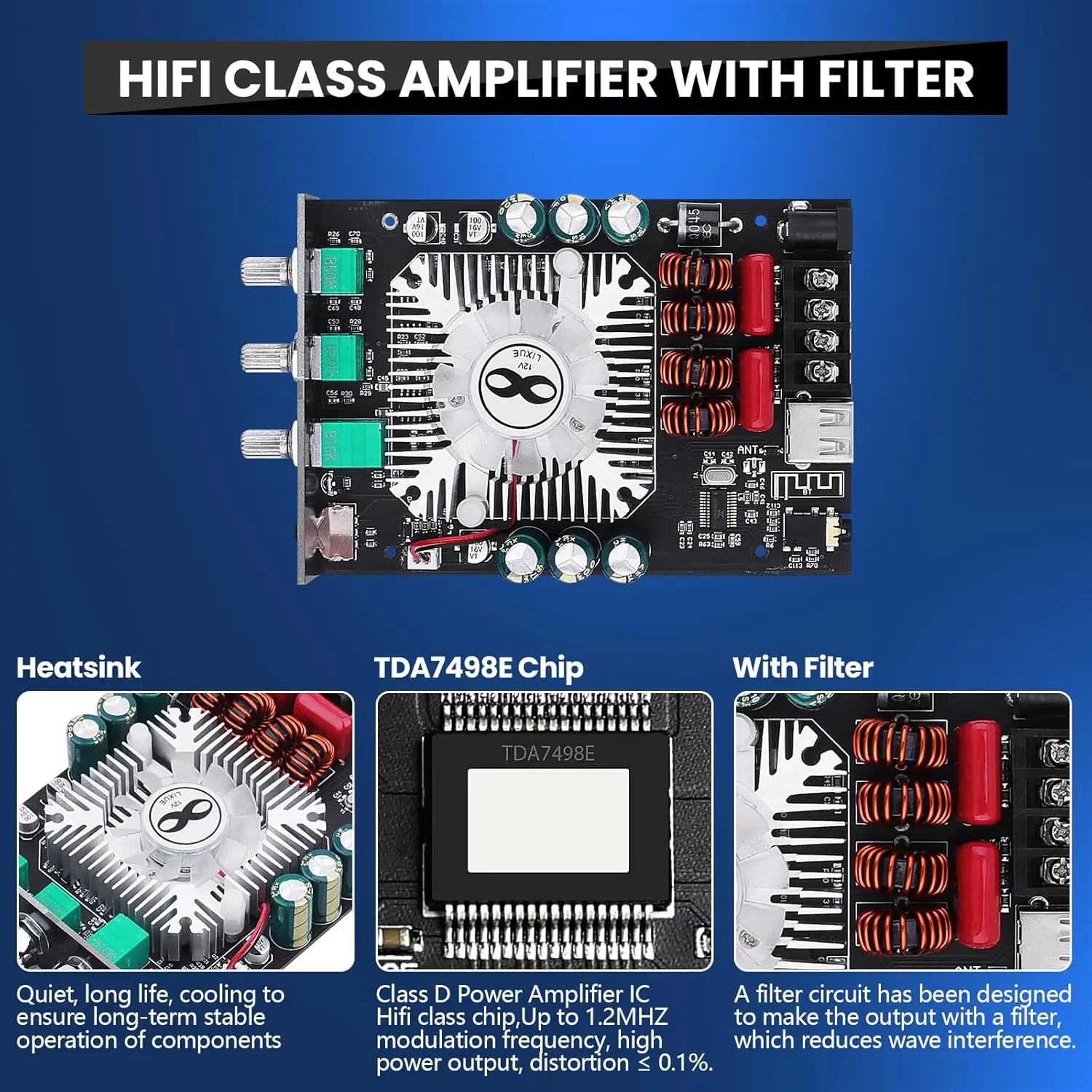 Audio Amplifier Board, ZK-1602T Bluetooth 5.0 Power Amp for Home