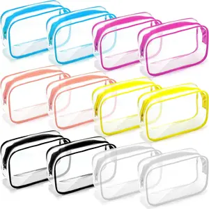 12 Piece Colorful Transparent Clear Makeup Cosmetic Bags, PVC Zipper Travel Organizer, Makeup Organizer Pouch, Waterproof Vinyl Storage Box for Bathroom, Wedding, Vacation