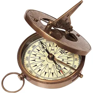 Vintage Navigational Compass Functional Tool Home & Table Decor Nautical Sundial Compass Round Brass Finish
