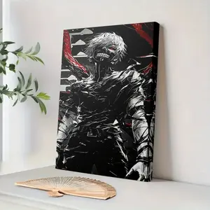 1 Piece Framed Canvas Wall Art - Tokyo Ghoul Kaneki Ken Mask Anime Character Art Print, Premium Canvas with Recycled Wood Frame, Vibrant Colors, Ready-to-Hang Home Decor, Anime Fan Gift, Room Decoration, Bold Design, High-Quality Print, Pop Culture Enthus