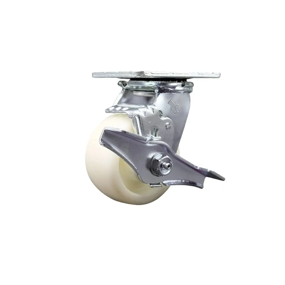 Service Caster SCC-30CS420-NYR-TLB Heavy Duty Chemical Resistant Nylon Swivel Plate Caster, 4" Nylon Wheel, Top Lock-Side Lock Brake, Low Rolling Resistance, 800 lbs Capacity for Carts/Equipment