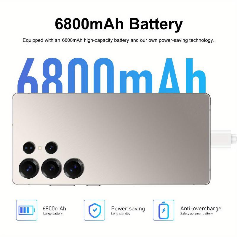 Perfect Holiday Birthday Gift -New Smartphone Android  5G, 6.8-inch Display Screen Protector, 6800h, Stylus, Earphones, Type-C Charging Cable, Case, Screen Protector