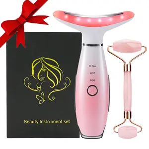 3 Color Beauty Neck Instrument Neck Face Massager Tool Facial Massager with Thermals, Vibration + 1pc Jade Roller Face Roller Skin Care Tools at Home, Face Sculpting Tool, Halloween and Christmas Gifts, Facial Beauty Massagers
