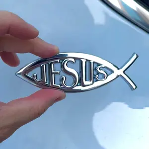 Jesus Fish Decal Sticker Silver 3D Car Chrome Emblem Religious God for Jesus Christian Fish Symbol Trust in God Sticker Room Window Vehicle Exterior Decoration Thanksgiving Decor Black Friday Cyber Monday Christmas Gifts