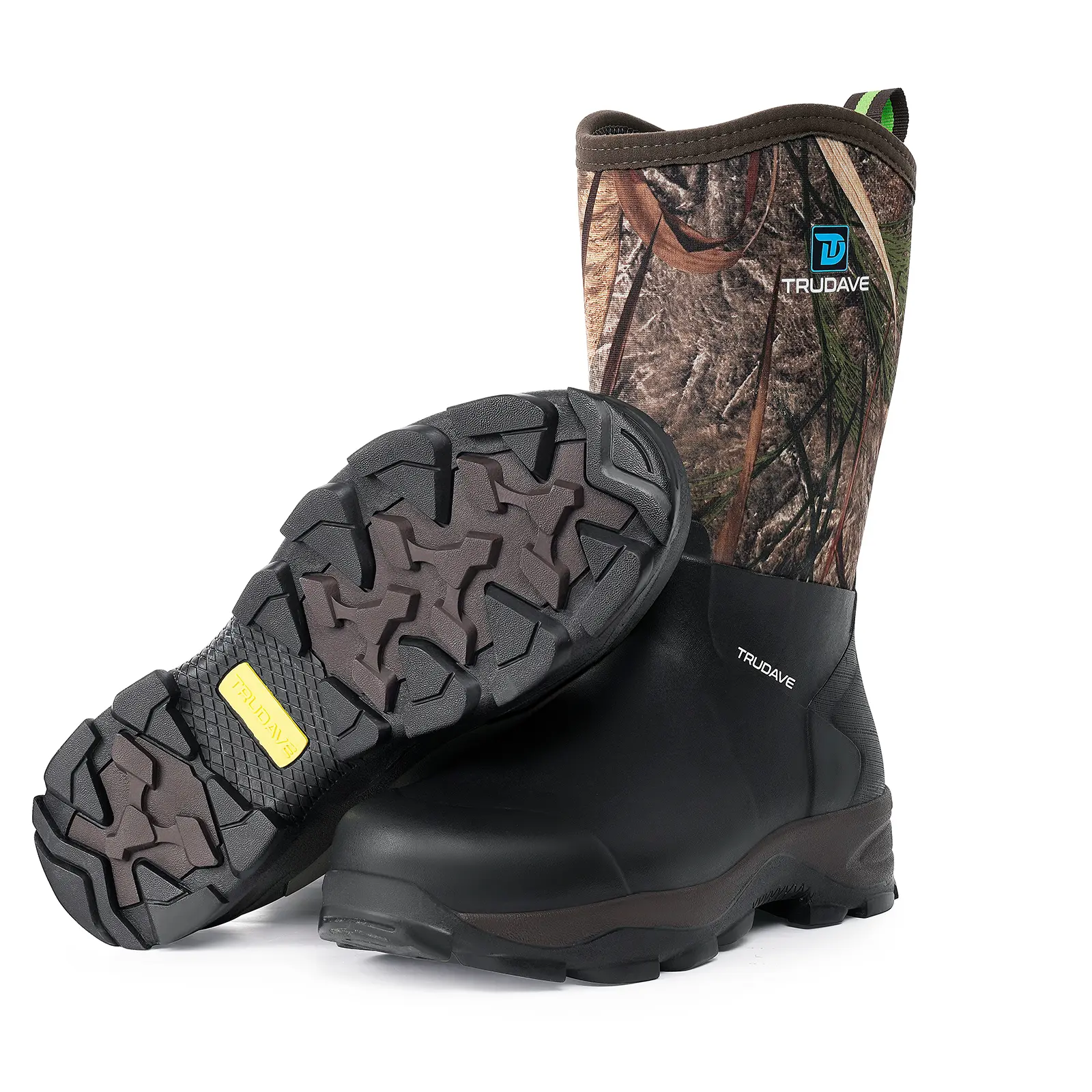 【No steel toe】Trudave Rubber Boots for Men, 5.5mm Neoprene Mid Calf Rain Boots with Steel Shank, Comfortable Multicolor Outdoor Waterproof Anti-Slip Hunting Boot Walking Shoes