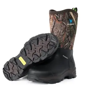 Trudave Rubber Boots for Men, 5.5mm Neoprene Mid Calf Rain Boots with Steel Shank, Comfortable Multicolor Outdoor Waterproof Anti-Slip Hunting Boot Walking Shoes