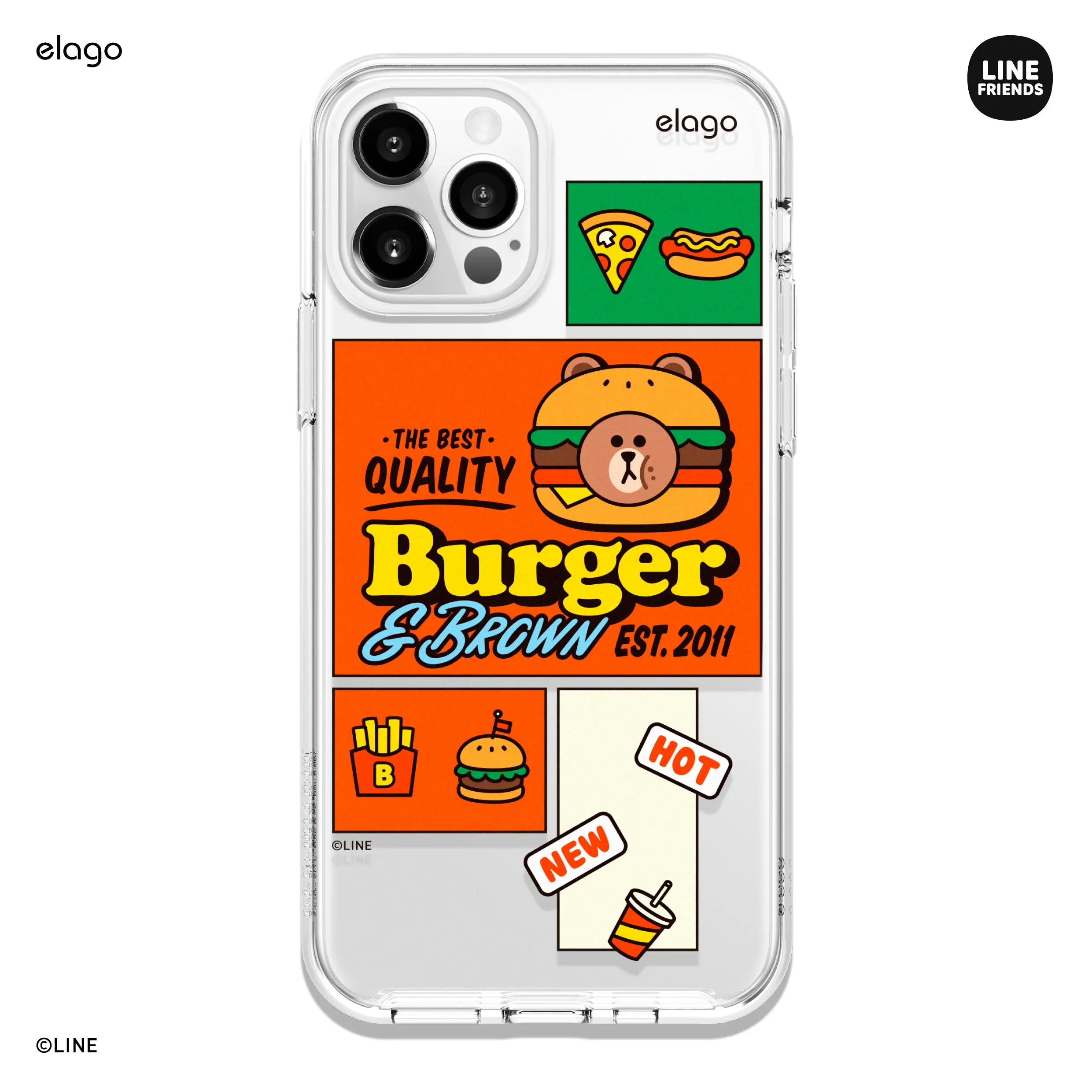 LINE FRIENDS | elago Burger Time Case for iPhone 12 & 12 Pro - Shockproof Protective Smartphone Cover Accessory [3 Styles]