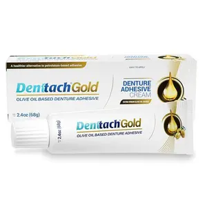 HOT 2026! Denttach Gold – Extra Virgin Olive Oil - Extra Strength Denture Adhesive for Full & Partial Dentures – Zinc-Free, Long-Lasting Grip, 2.4oz Saliva Activated - BLACK FRIDAY SALE 51%