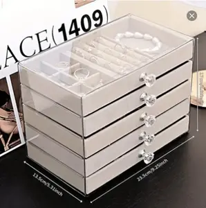 5-Layer Dustproof Jewelry Storage Box with Transparent Lid, Multi-Compartment Organizer for Earrings, Necklaces, Rings, Bracelets, Elegant Unit for Home Vanity & Desktop Collapsible Multifunctional Bins