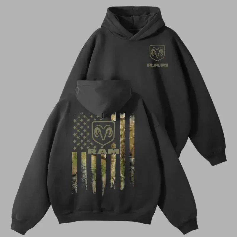 Ram Trucks Blue Camo Flag Hoodie, Ram 1500 2500 Vintage Pullover, Off Road Truck Graphic Hoodie, Pickup Truck Fan Gear, Unisex Streetwear