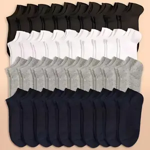 Men's 30 pairs of spring and summer solid color lightweight, low cut, sweat absorbing, breathable, casual and simple boat socks Plain