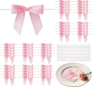 50PCS Mini Pink Bows 2.75 Inch Elegant Satin Ribbon Twist Tie Bows for Gift Wrapping, Birthday, Anniversary & Graduation Decorations No Brand