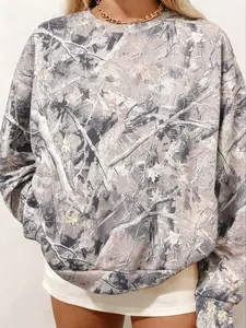 Women's Camo All-Over Printed Long Sleeve Pullover Sweater, Loose Fit Casual Fall & Winter Top, Comfortable Versatile Women's Clothing