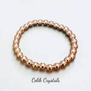 Rose Gold Color Hematite Bracelet 6 or 10mm Bead Sizes - Deflect Negative Energy Elegant Minimalist Bangle