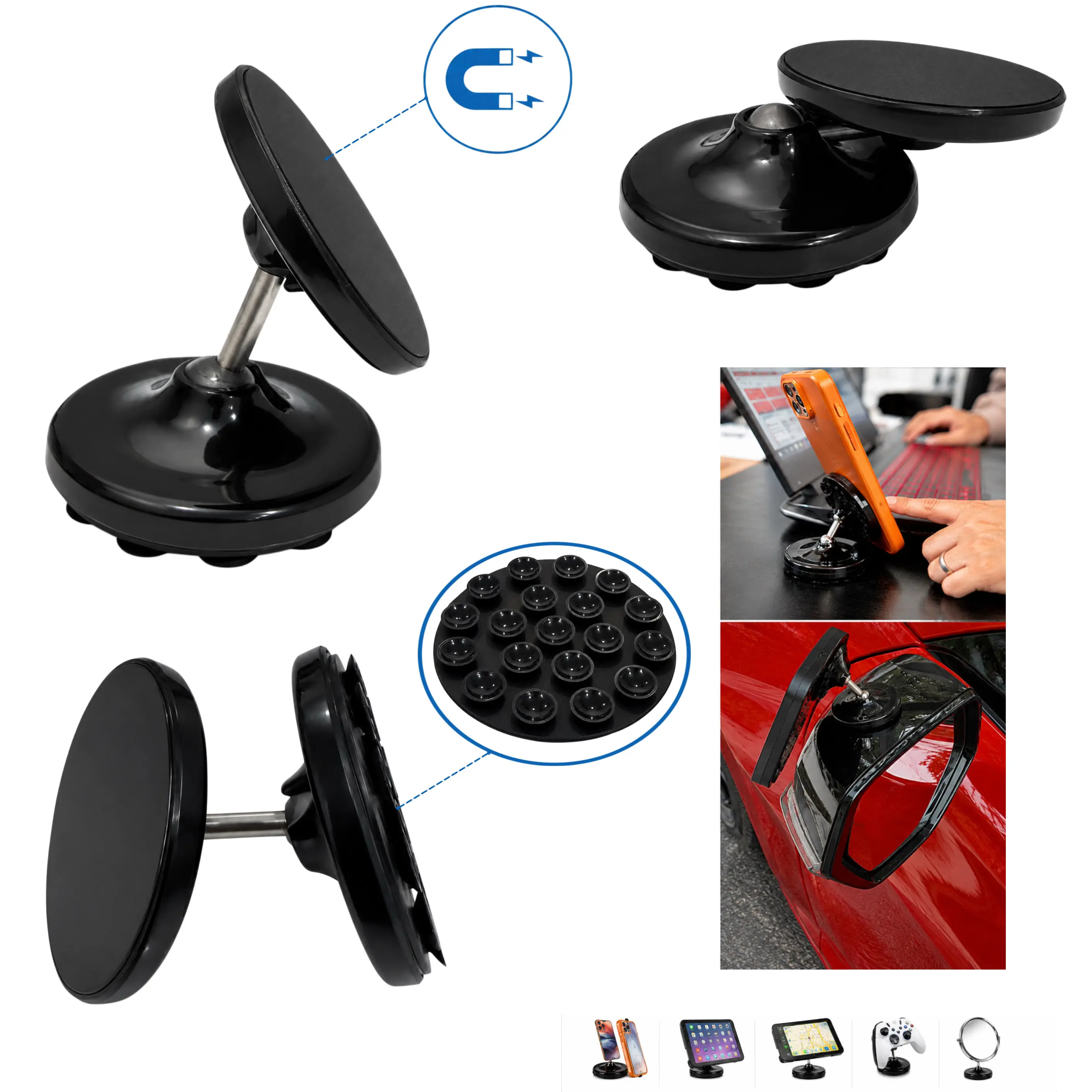 Strong Suction Cup & Magnetic Phone Holder – Multifunction Mount for Car, Desk, Mirror & Wall