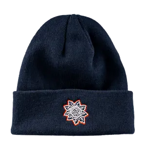 DMD Icon Outline Beanie Unisex Navy Streetwear Hat with Embroidered Mindflower Icon, Thick Cuff, Suitable for Men & Women
