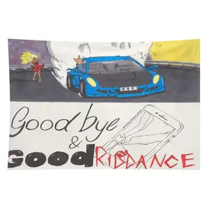 Hip Hop Rapper Themed Goodbye and Good Riddance Tapestry, 3x5Ft Flag Wall Hanging, College Dorm & Bedroom Decor, Home Supply Accessory, Room Decor