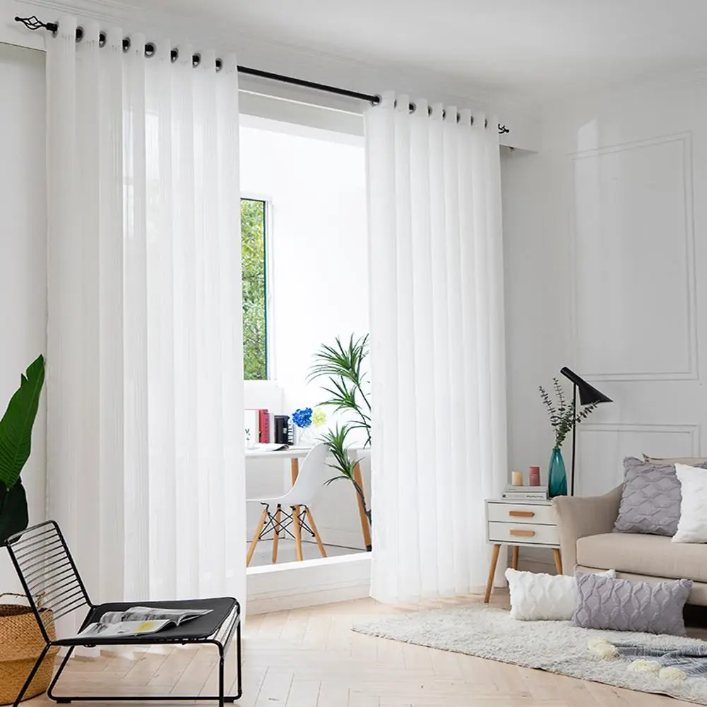 Solid Color Window Curtain, 2 Counts Modern  Design Room Decor Window Screen, Window Drapes for Home Living Room Bedroom Decor, Valentine's Day Gift, Home Decoration