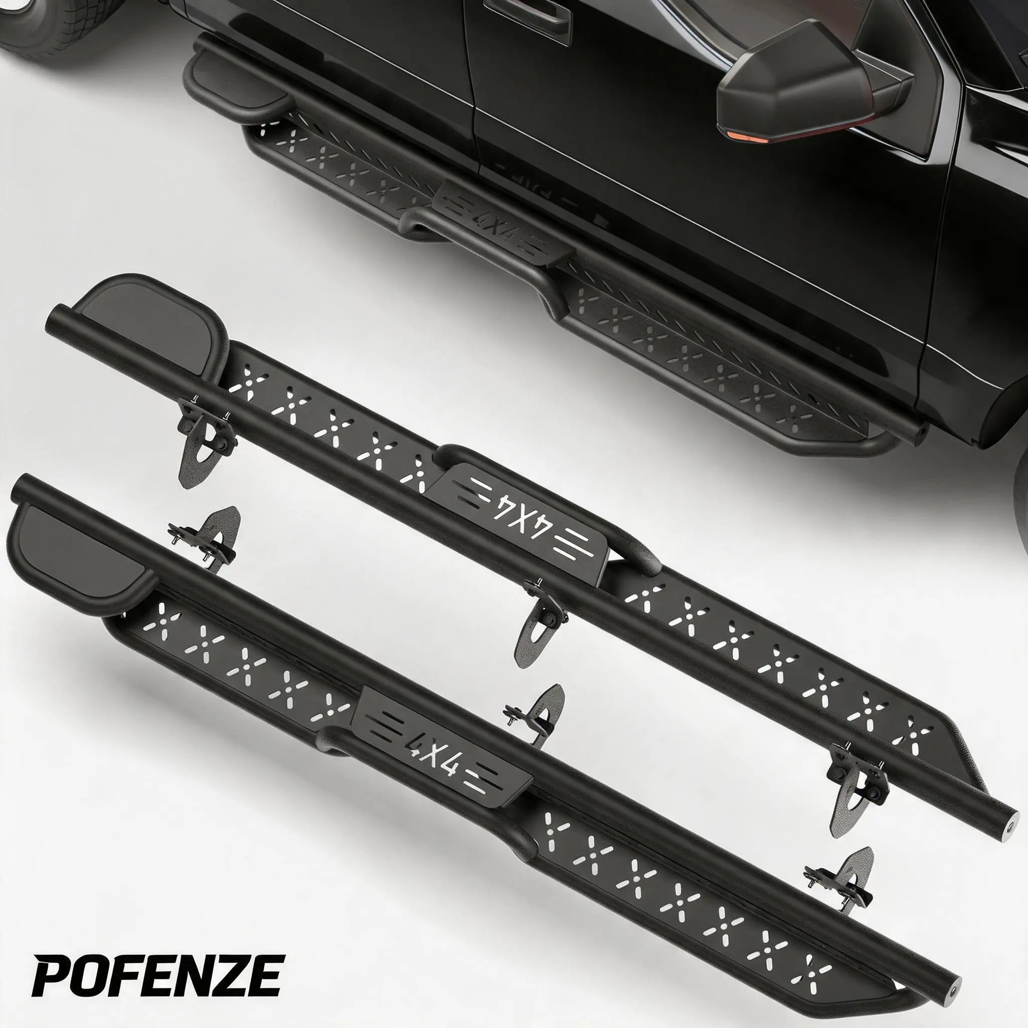 POFENZE-NADIA Running Boards for 2009-2014 Ford F150 SUPER CREW Full-Size Trucks, Carbon Steel Powder-Coat Black Nerf Bars, Side Steps with Coated Metal Frame Kick Plates Rock Sliders to Boost Vehicle Appearance & Functionality, Enhance Vehicle's Appearan