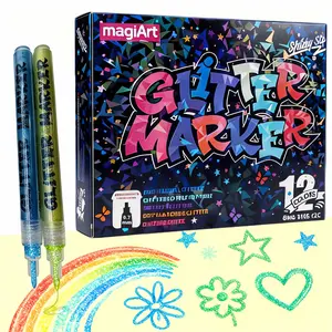 12 Colors Glitter Markers, Glitter Paint Pens Sparkly and Shiny for DIY Card Making, Coloring, Scrapbooking, Glass, Wood, Stone, Fabric, Rock - 0.7mm Extra Fine Acrylic Paint Markers