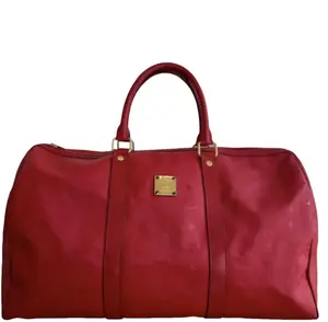 Pre-owned MCM nylon Travel Bags Red Visetos Boston Travel Bag Luggage Durable
