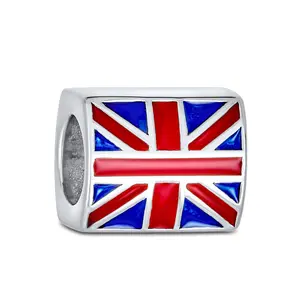 Sterling Silver Red White Blue London Patriotic British Flag UK Union Jack Charm Bead for Bracelet