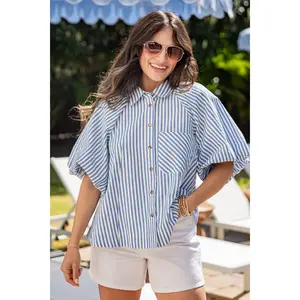 Style Moment Blue Striped Blouse