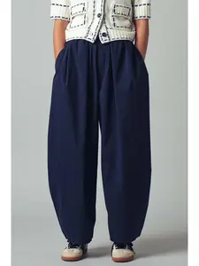 Cocoon Curve Pants for Women - Navy Blue Wide Leg Loose Fit Comfortable Everyday Wear