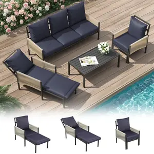 【2 packages arrived at different times】Aluminum Outdoor Patio Conversation Set Sectional Couch Furniture with Coffee Table for Porch Deck Backyard