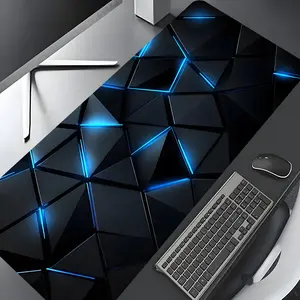 Cyberpunk Blue Neon Geometric Large Gaming Mouse Pad,Aesthetic Desktop Drotection Pad,Washable Rubber Pad Non-Slip Lock Edge Multi-Size Mouse Pad Suitable For Home Office,Good Gift for Family and friends