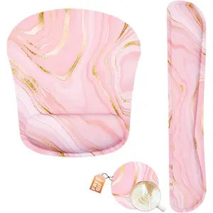 Memory Foam Ergonomic Keyboard Wrist Rest Pad and Mouse Wrist Rest Support Mouse Pad Set for Office Gaming Easy Typing-Pink Fluid Yunoble