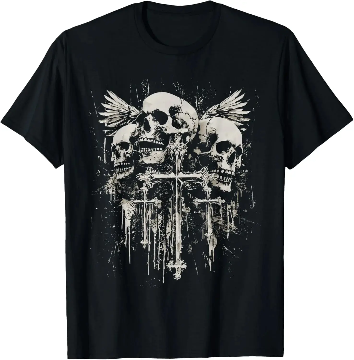 100% Cotton Unisex Skull Cross Graphic T-Shirt, Goth Emo Y2K Alternative Streetwear Short Sleeve Tee