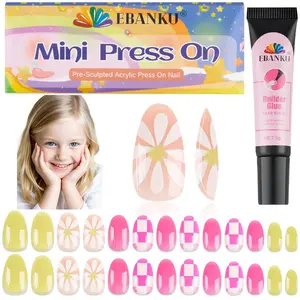 26 Pieces Press on Nails for Kids, EBANKU 1Pack Kid Fake Nail Kit Spring Flower Short Artificial False Nail Kits for Kids Girls with Nail Glue