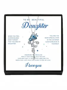 "Blue Butterfly of Endearment" Exclusive New Flower-Butterfly Pendant, paired with a daughter-themed greeting card. An elegant gift for daughters/granddaughters on birthdays and all festive occasions.