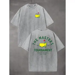 "THE MASTERS" Golf Pattern Washed T-Shirts for Men And Women, Wash Cotton High-Quality Cotton Printed T-Shirts, Men's Summer Clothing, Comfortable T-Shirt, Suitable For Street Retro And Outdoor Sports And Leisure, Y2K Style Outfit, Ball Sports T-Shirts