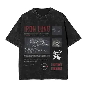 Iron Lung Horror Game Streetwear Graphic T-Shirt Vintage Washed Oversized Fit Heavy Cotton Double Print Tee Unisex Mens Gamer Style 2026 Trend