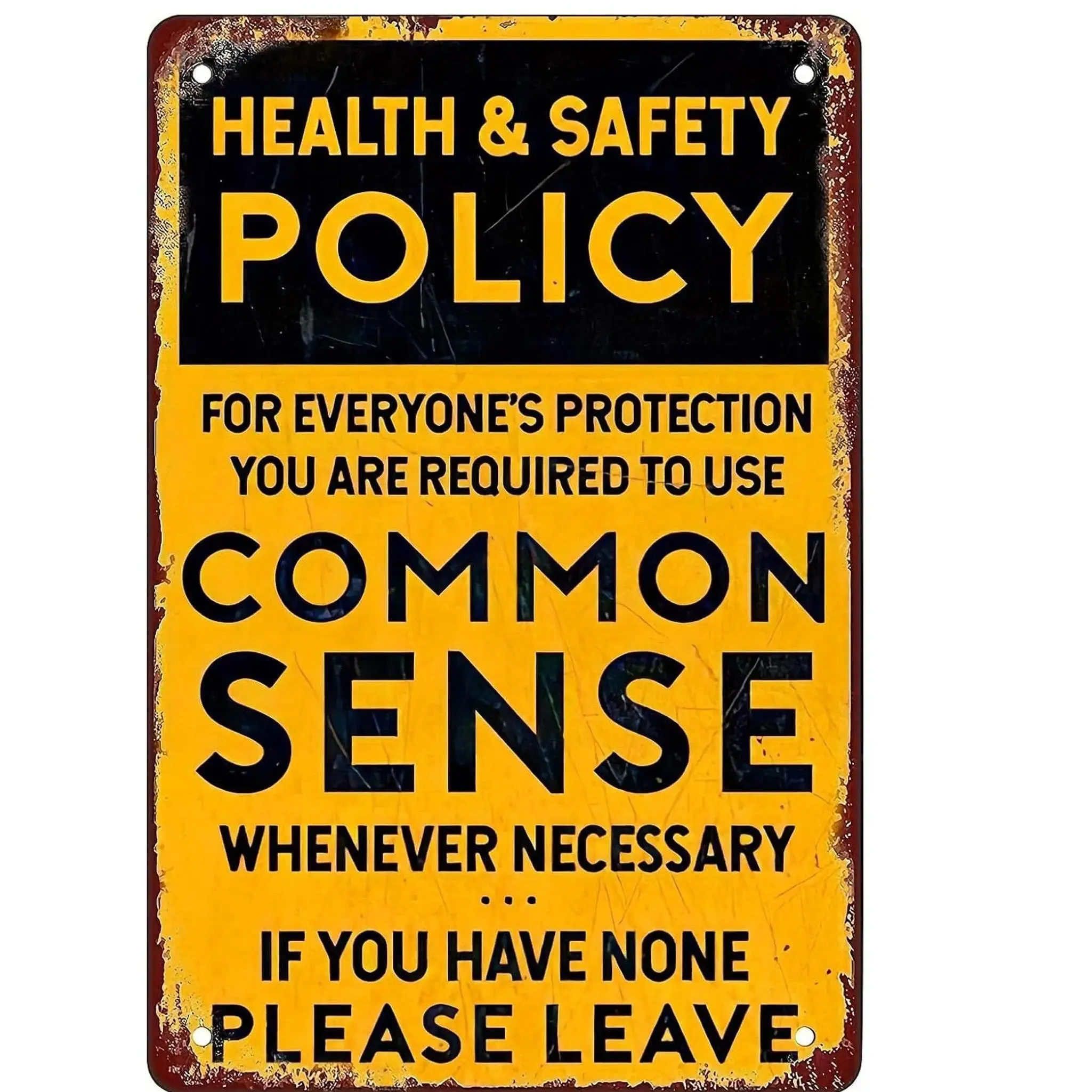 8x12 in Lightweight Metal Tin Sign, Funny Common Sense Policy Vintage Plaque - Retro Grunge Home Decor for Garage, Bar, Office, Gift Option