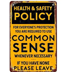 Funny Common Sense Policy Metal Tin Sign – 8x12 Inch Vintage Safety Wall Art, Retro Grunge Plaque for Home, Kitchen, Bar, Office, Garage, or Café Decoration