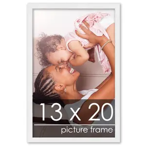 13x20 White Wood Picture Frame - UV Acrylic, Foam Board Backing, Hanging Hardware