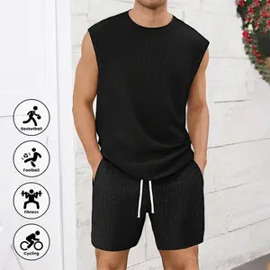 Men's Sleeveless Tank Top & Shorts Set - Summer Waffle Knit Breathable Gym Outfit for Basketball, Football Training & Casual Wear