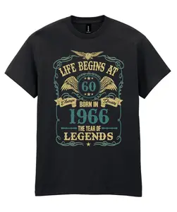 [Sale up to 50%] [Free Ship] Men's 60th Birthday T-Shirt, Life Begins At 60 Born In 1966 Tee