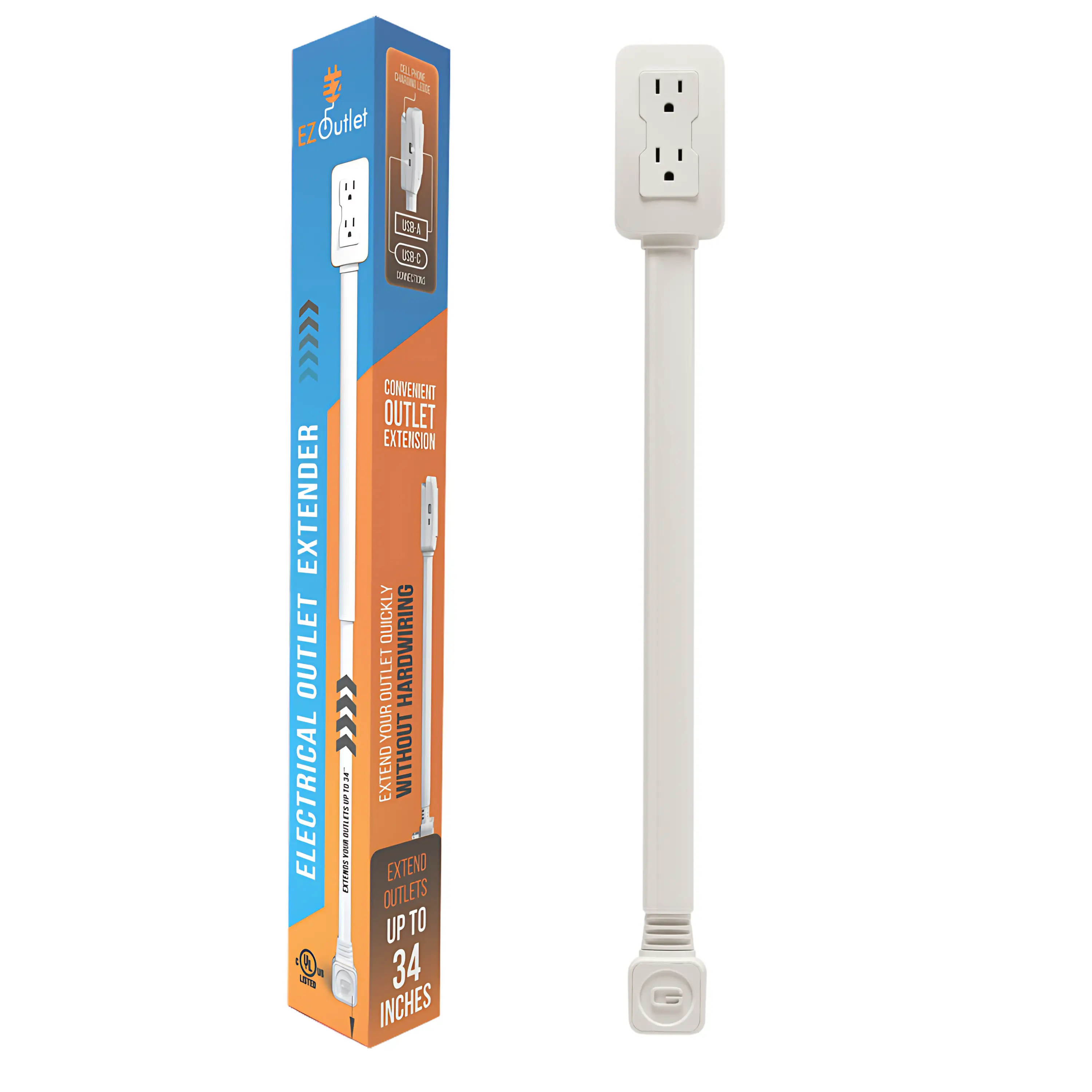 EZ Outlet Electrical Outlet Extender with USB-A USB-C & 2 AC Outlets Extendable...