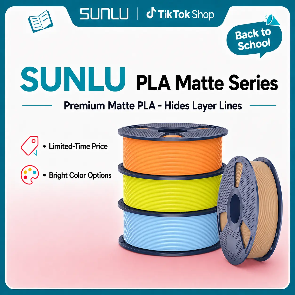 SUNLU PLA Matte & High Speed PLA MATTE 1.75mm 3D Printer Filament (1KG) - High Speed Printing, ±0.02mm Tolerance, Matte/Metallic Finish, Eco-Friendly, Low Warping, Vacuum Sealed - Compatible with 99% FDM Printers-4241 tiktokshopbacktoschool