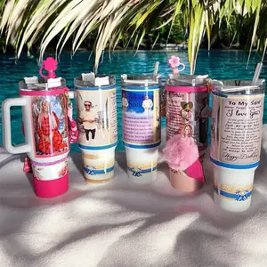 40 oz personalized sublimation tumbler with straw and handle . Perfect gift for every occasion . Washable Drinkware