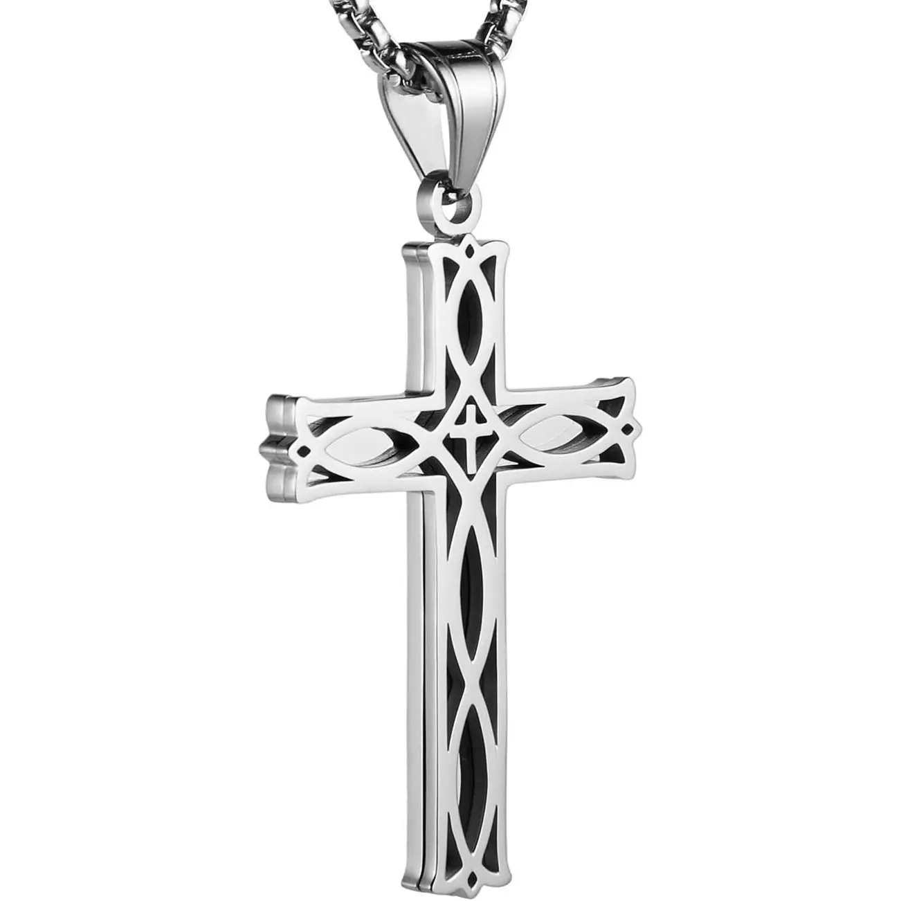 Men's Stainless Steel Infinity Celtic Cross Irish Knot Pendant Necklace, 22+2" Link Chain