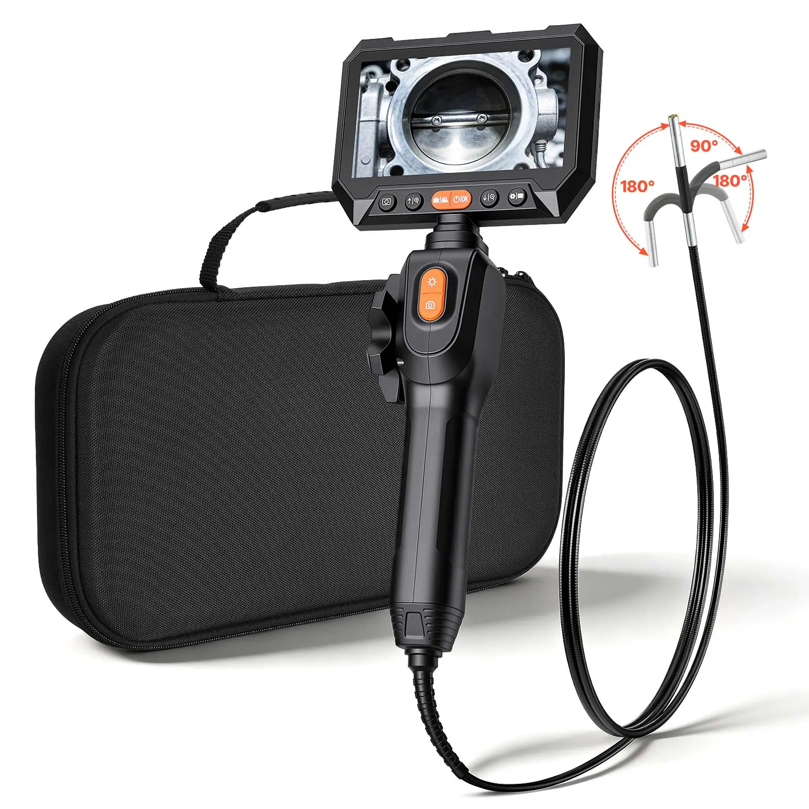 【BackToSchool】VEVOR 2-Way Articulating Borescope - 1080P HD Endoscope Camera with 5-inch HD IPS Screen, 0.15-inch Ultra-Slim Probe, 4.9ft Flexible Snake Cable, Lighting, 5000mAh Batteries, Waterproof Automotive Diagnostic Tool for Car Engine Checks, Fathe