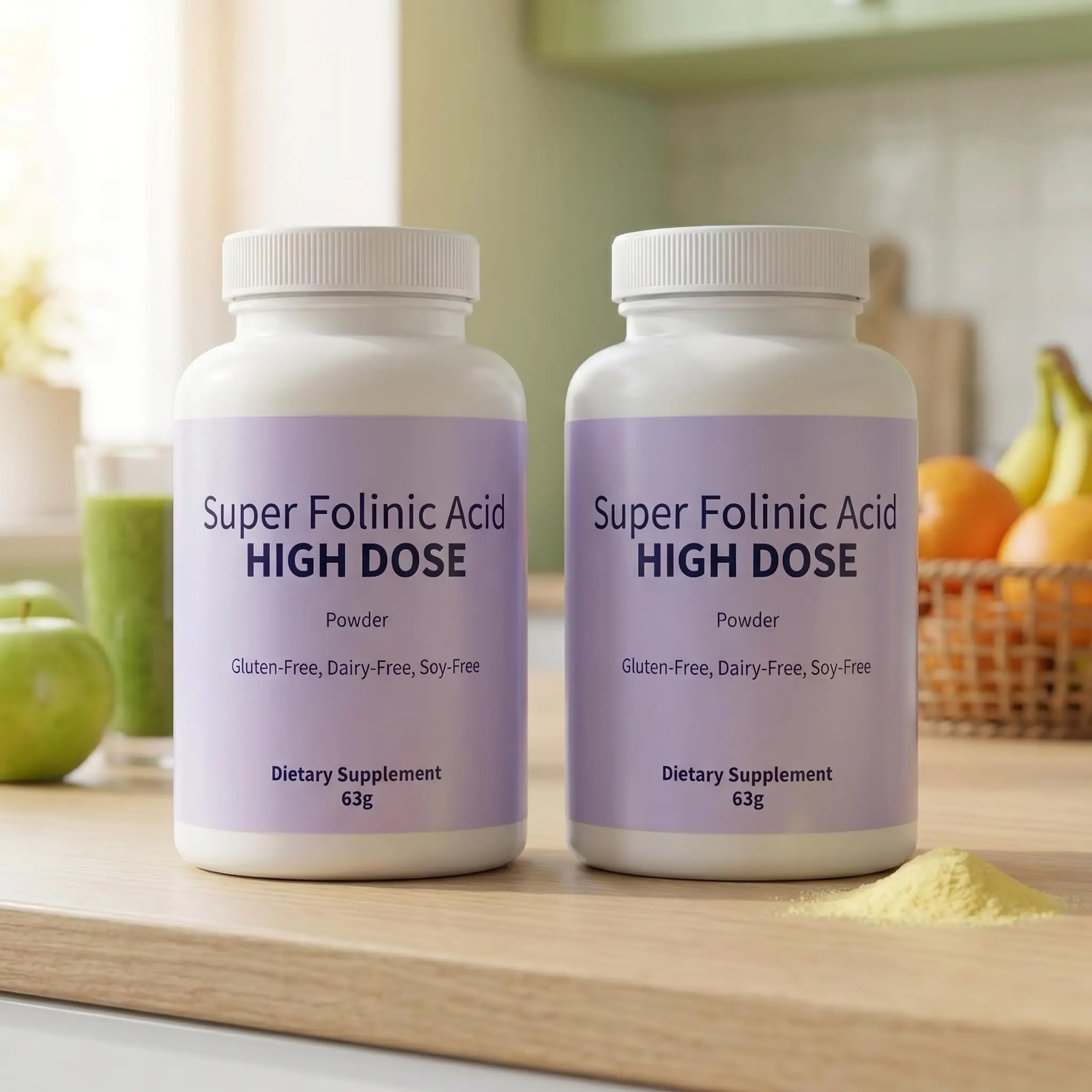 Folinic Acid High Dose Powder - Folinic Acid Supplement with B12 & ATP, Gluten-Free Dairy-Free Soy-Free, Supports Folic Acid Metabolism & Neurodevelopment 63 g（2 Pack ）